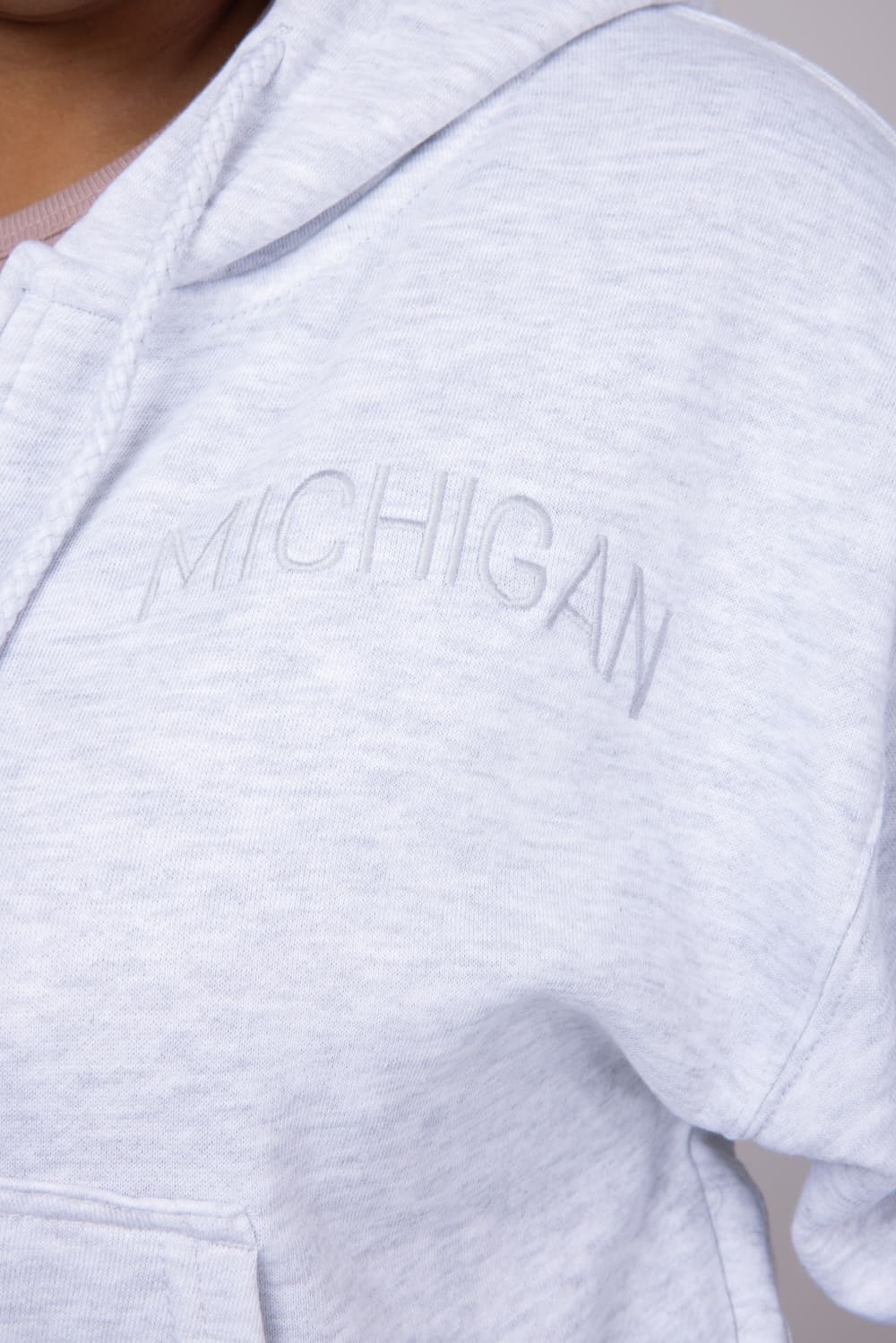 1897 Active Michigan Embroidered Half Zip Hoodie for Women in Grey | GK084-MI-ICEGREY - Image 3