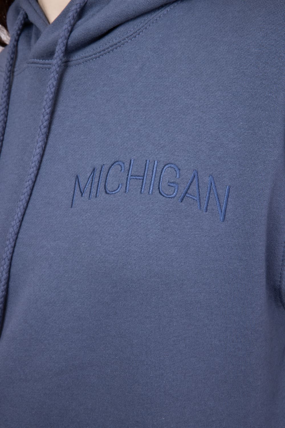 1897 Active Michigan Embroidered Hoodie for Women in Blue | JT082-MI-DENIMBLUE - Image 3