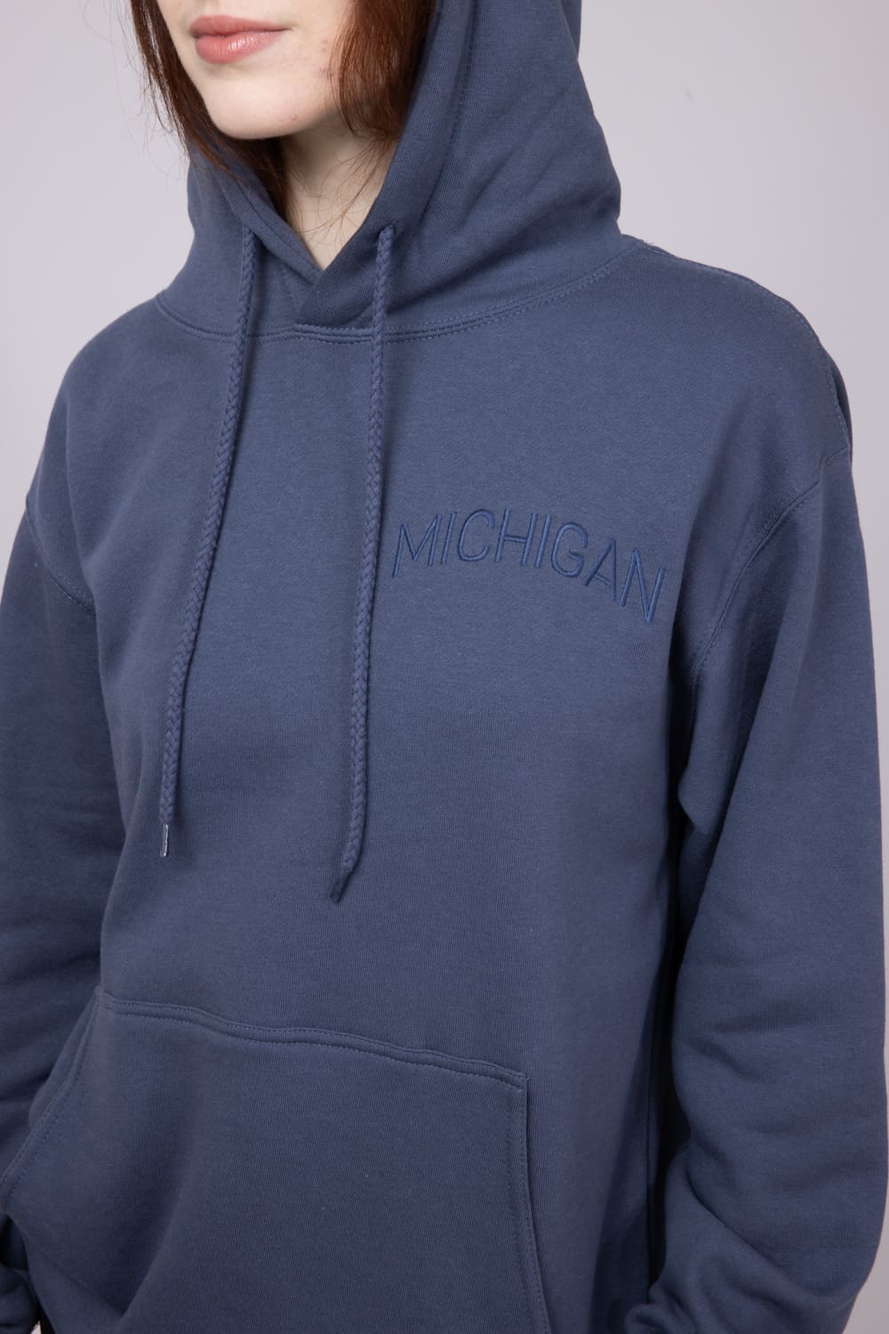 1897 Active Michigan Embroidered Hoodie for Women in Blue | JT082-MI-DENIMBLUE - Image 4