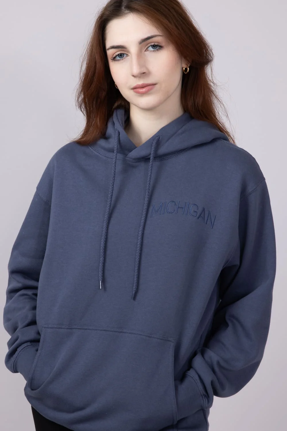 1897 Active Michigan Embroidered Hoodie for Women in Blue | JT082-MI-DENIMBLUE - Image 5
