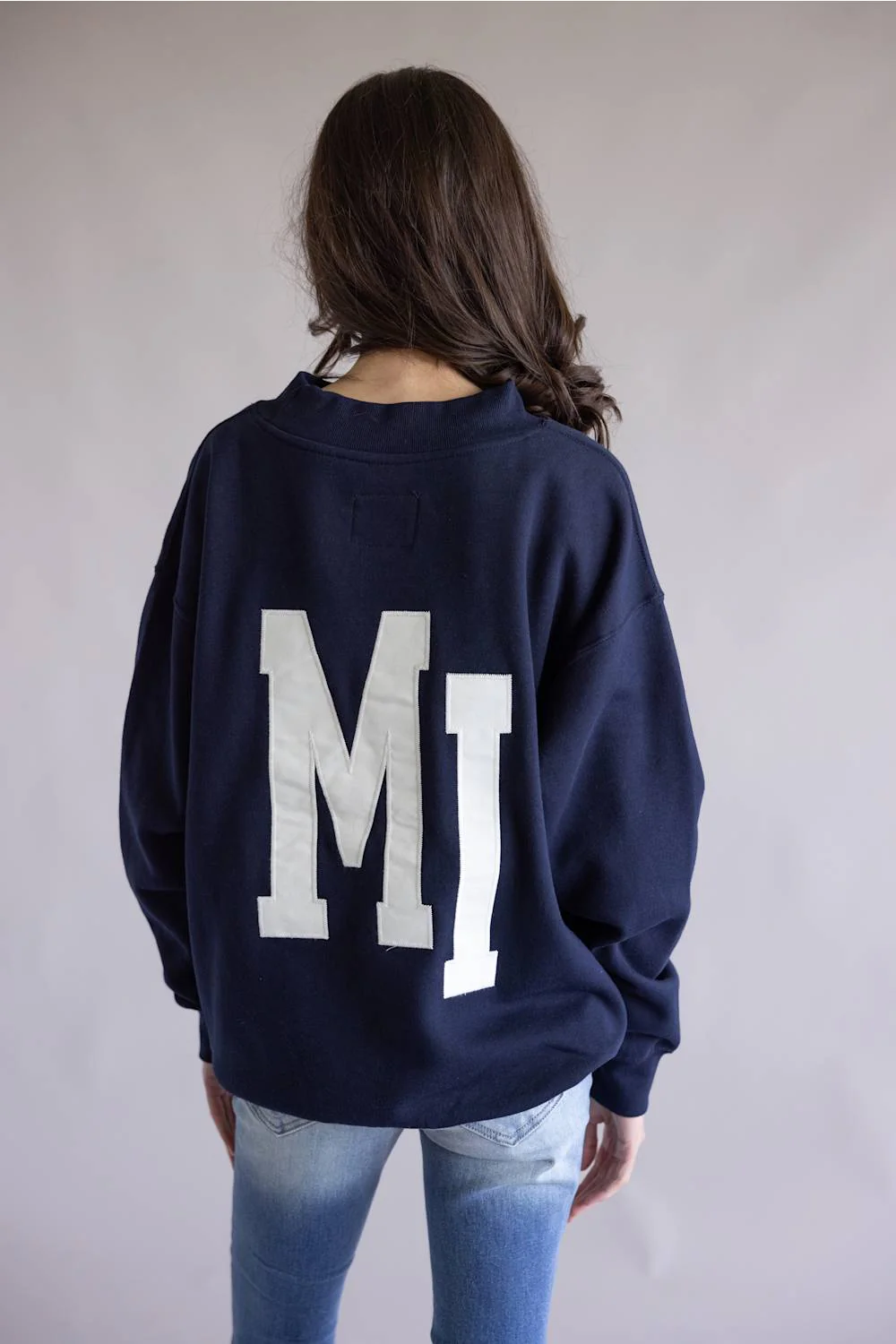 1897 Active Michigan Embroidered Mock Neck Sweatshirt for Women in Navy | GT306-MI-NAVY - Image 2