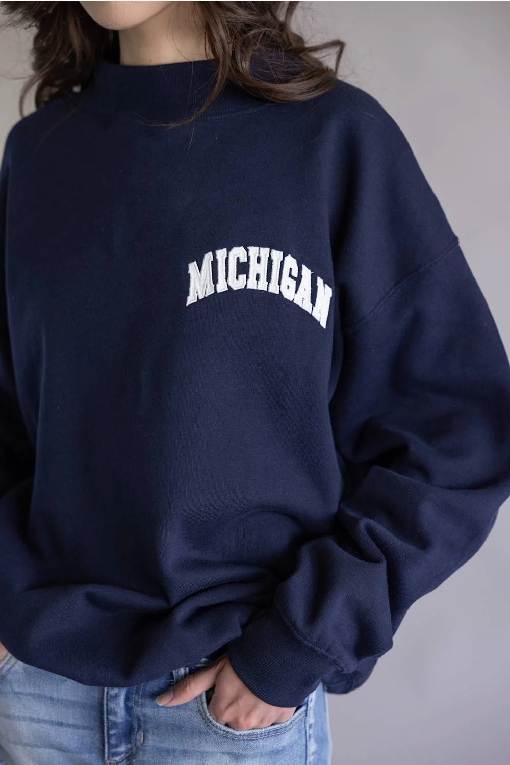 1897 Active Michigan Embroidered Mock Neck Sweatshirt for Women in Navy | GT306-MI-NAVY - Image 3