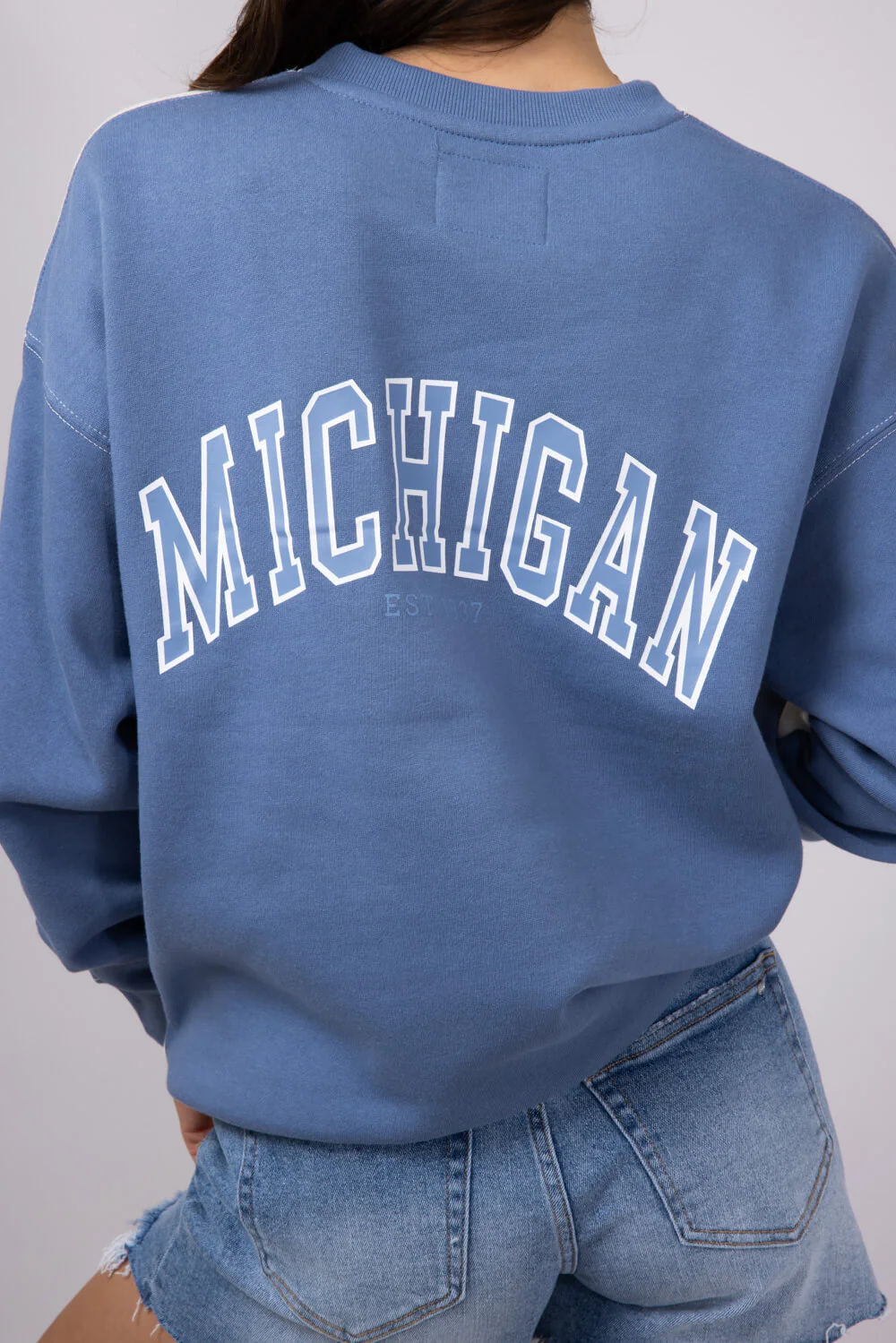 1897 Active Michigan Lake Life Sweatshirt for Women in Cream/Blue | GT878-CREAM/BLUE - Image 5