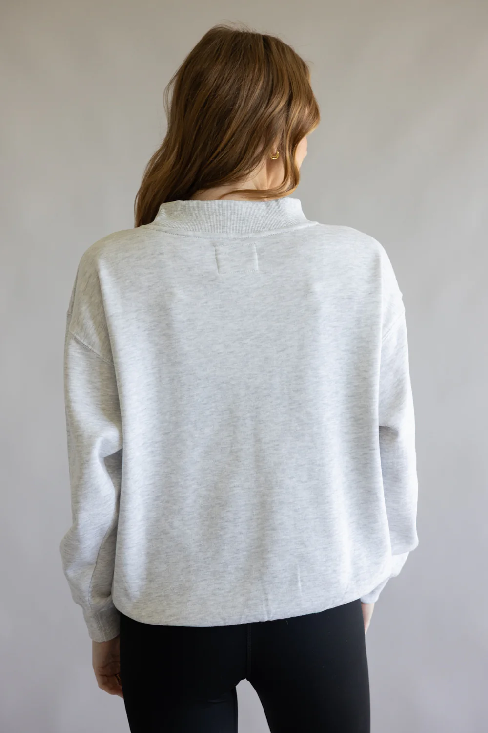 1897 Active Michigan Patch Embroidered Mock Neck Pullover for Women in Ice Grey/Navy | GT098-MI-ICEGREY - Image 3