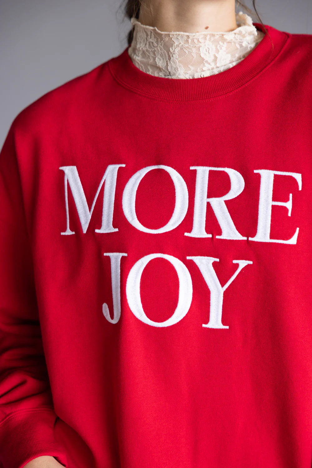 1897 Active More Joy Embroidered Fleece Sweatshirt for Women in Red | GT402-RED - Image 2