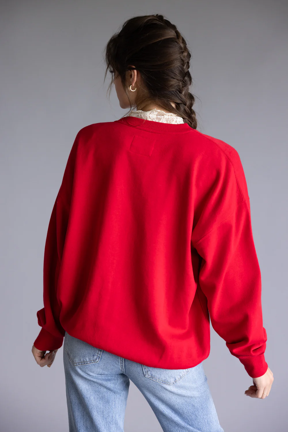 1897 Active More Joy Embroidered Fleece Sweatshirt for Women in Red | GT402-RED - Image 4