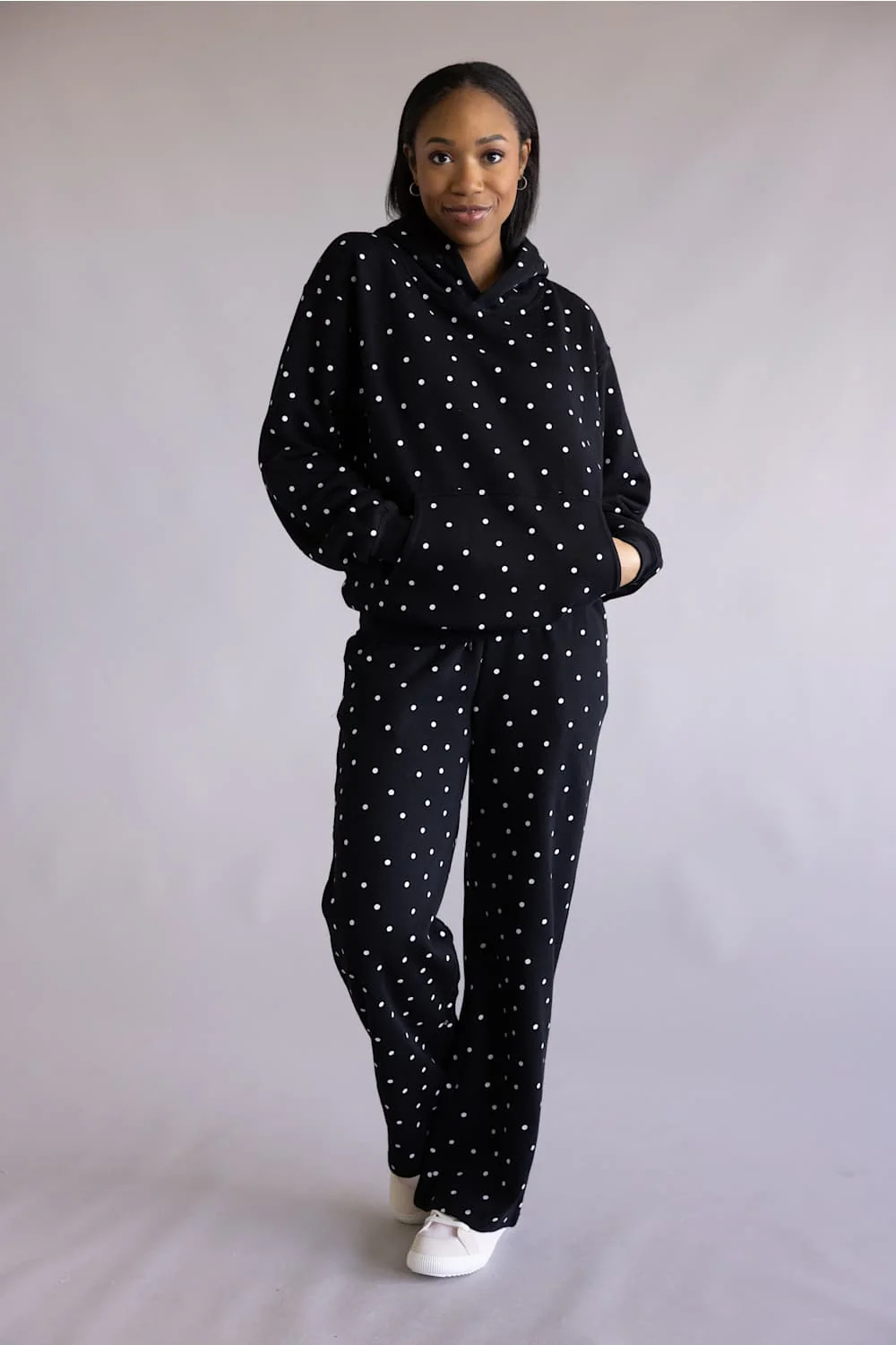 1897 Active Polka Dot Fleece Hoodie for Women in Black/White | GU935-BLACK - Image 2