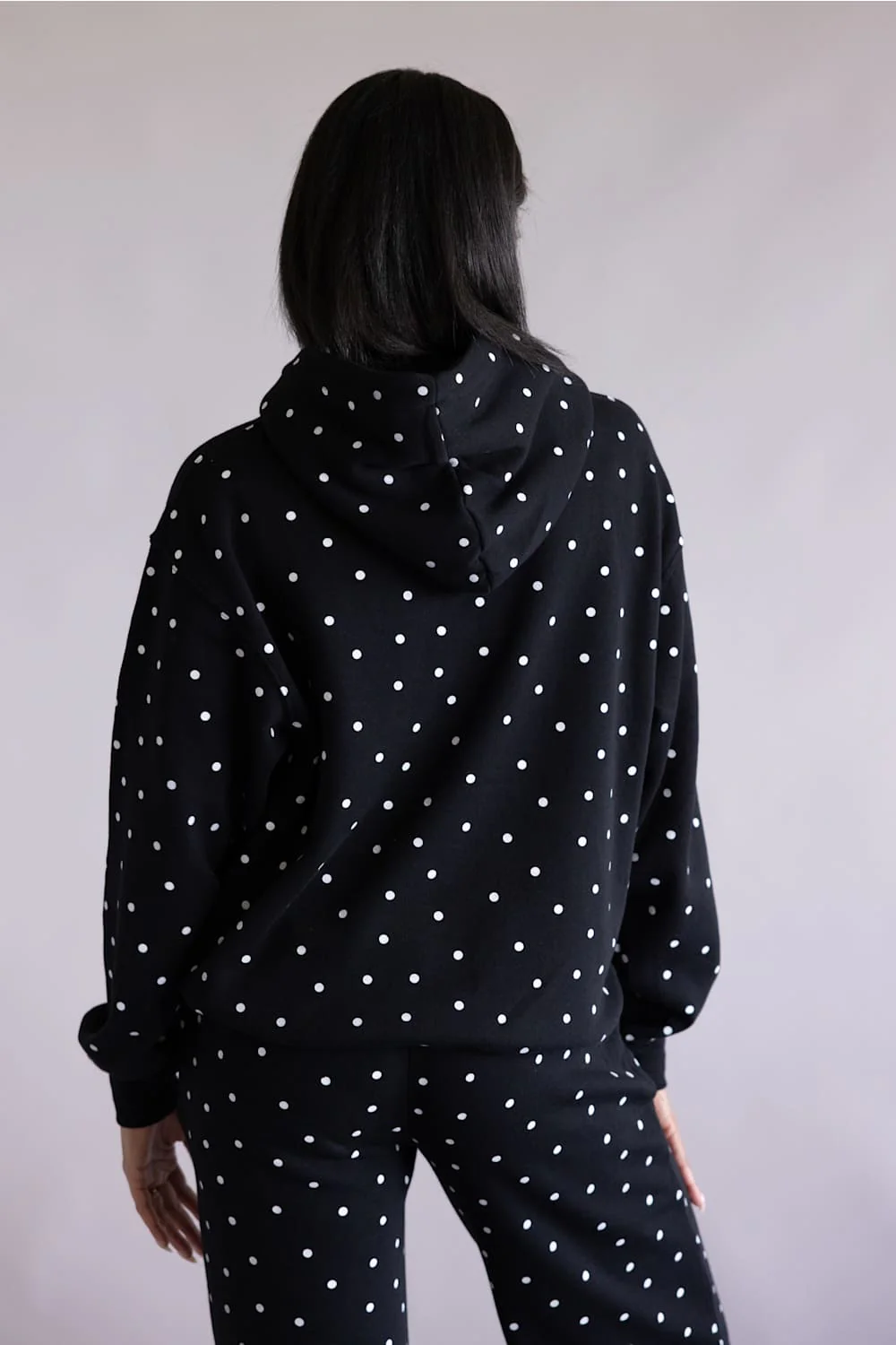 1897 Active Polka Dot Fleece Hoodie for Women in Black/White | GU935-BLACK - Image 4