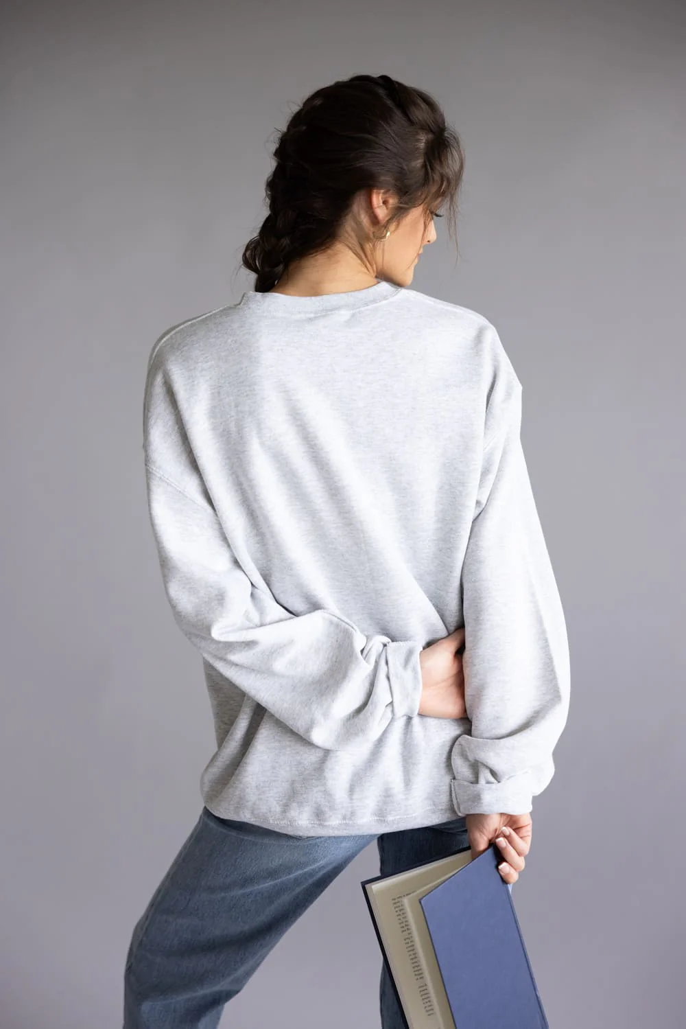 Stars Hollow Book Club Embroidered Sweatshirt for Women in Grey | H7281TK-ASHGREY - Image 2