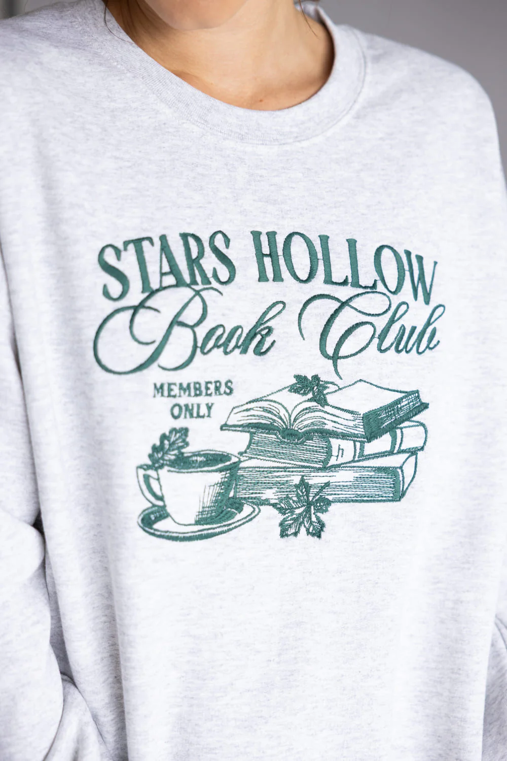 Stars Hollow Book Club Embroidered Sweatshirt for Women in Grey | H7281TK-ASHGREY - Image 3