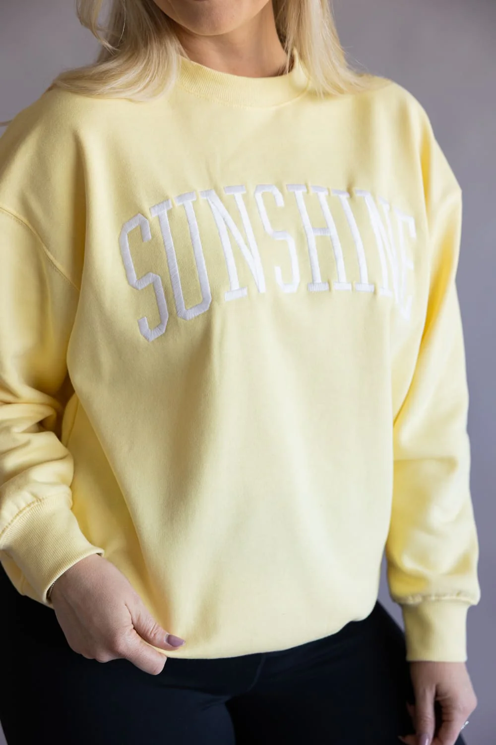1897 Active Sunshine Embroidered Sweatshirt for Women in Light Yellow | GT065-LTYELLOW - Image 2
