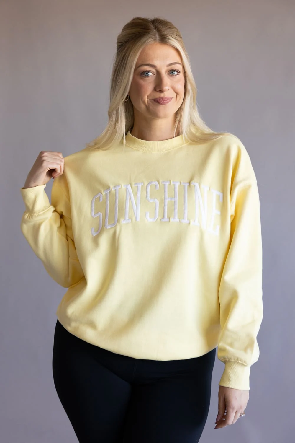 1897 Active Sunshine Embroidered Sweatshirt for Women in Light Yellow | GT065-LTYELLOW - Image 3