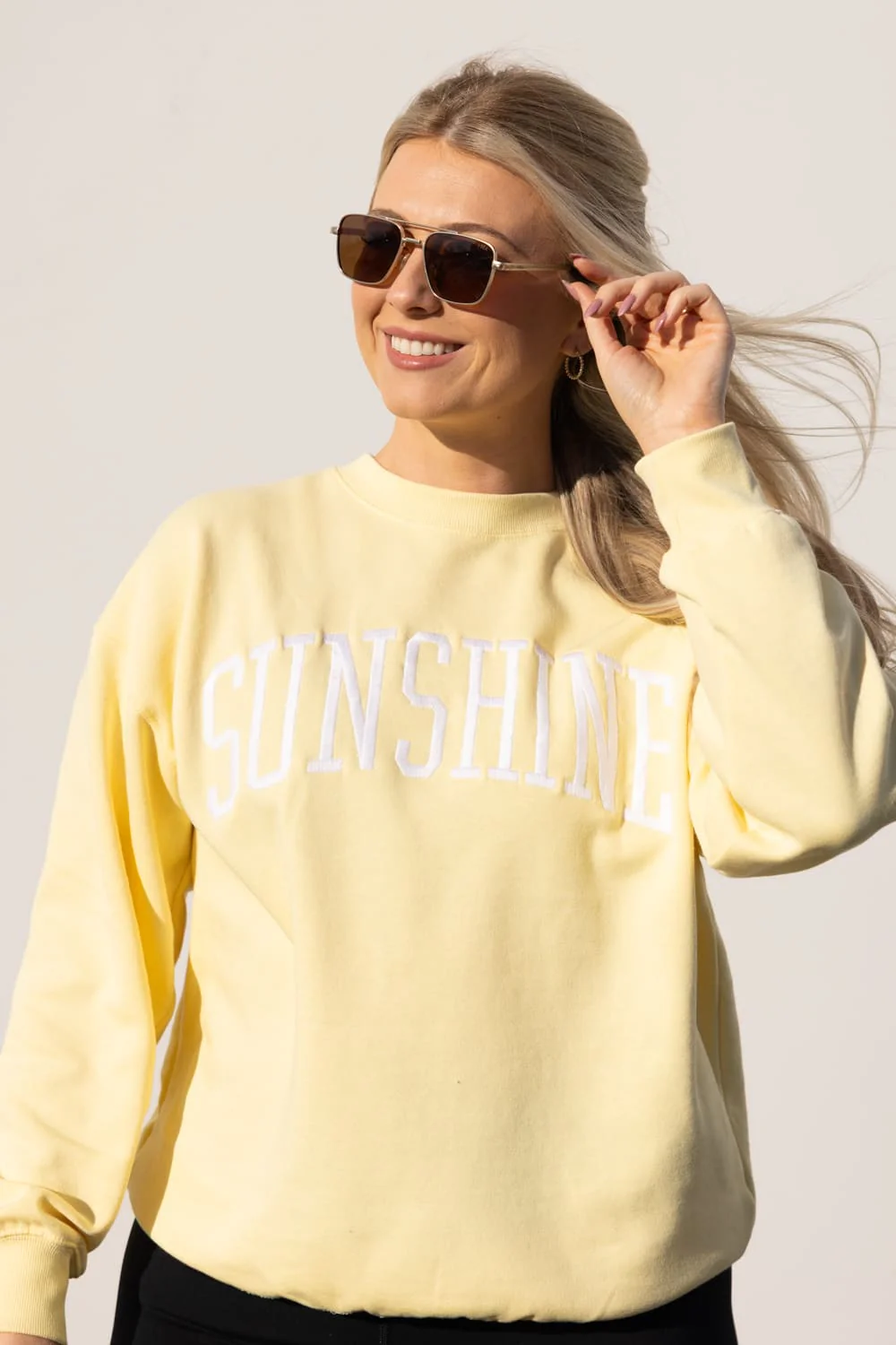 1897 Active Sunshine Embroidered Sweatshirt for Women in Light Yellow | GT065-LTYELLOW - Image 5