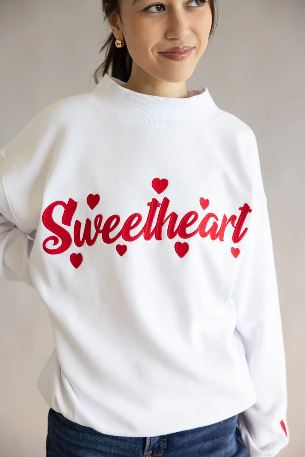 1897 Active Sweetheart Embroidered Mock Neck Pullover for Women in White/Red | GT302-WHITE - Image 3