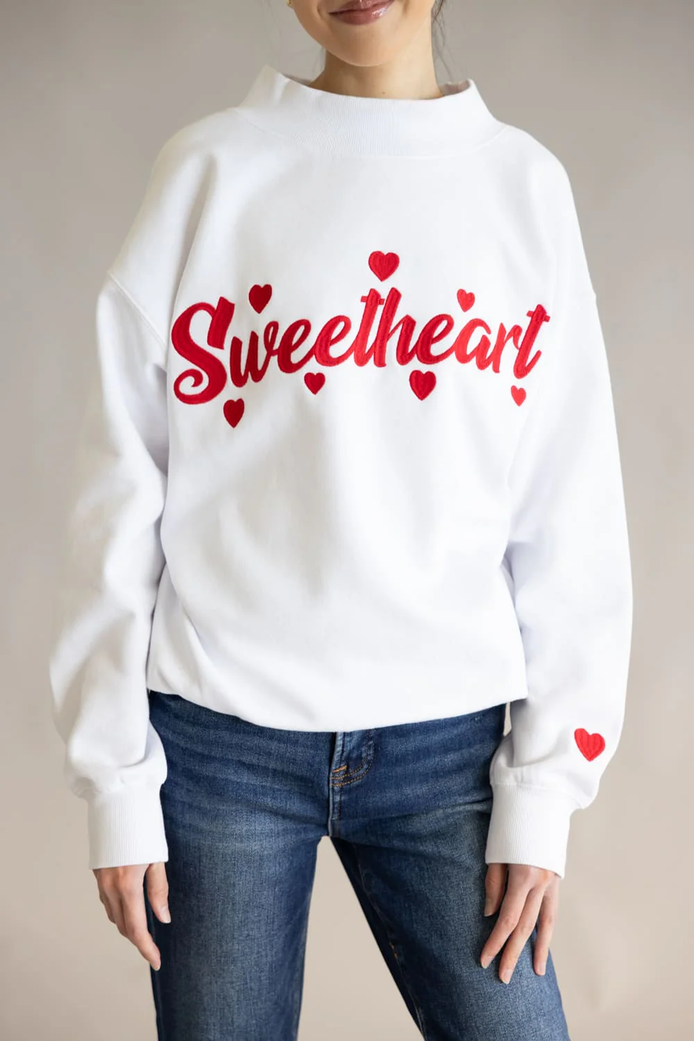 1897 Active Sweetheart Embroidered Mock Neck Pullover for Women in White/Red | GT302-WHITE - Image 4