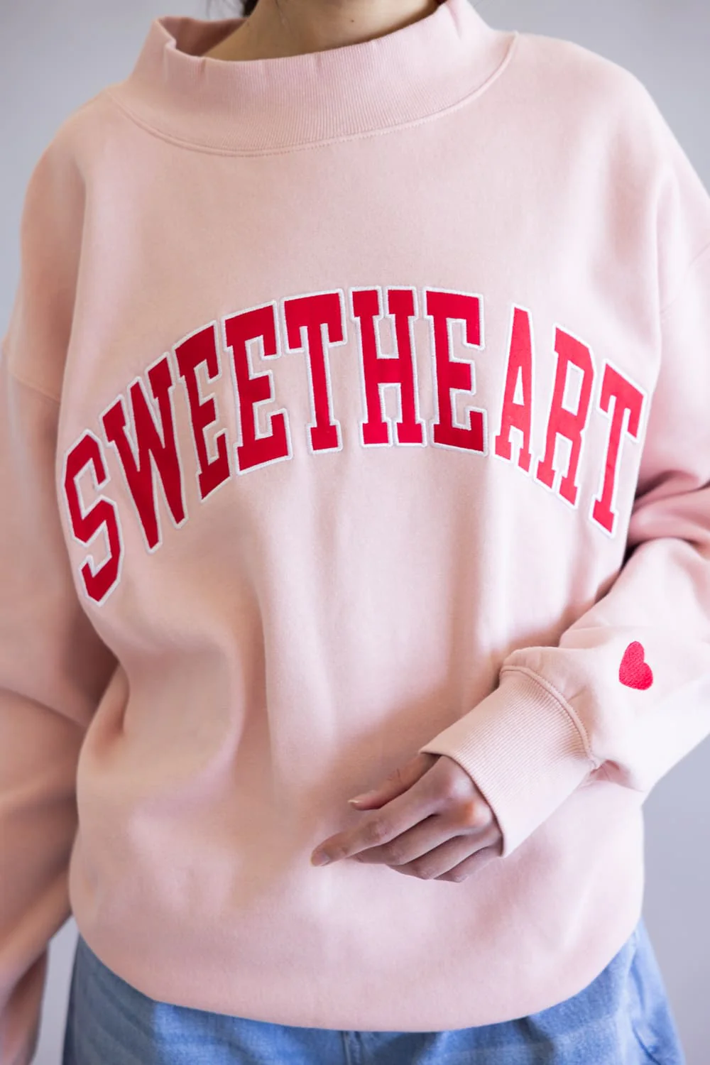1897 Active Sweetheart Patch Embroidered Mock Neck Sweatshirt for Women in Pink/Red | GT301-PINK - Image 4