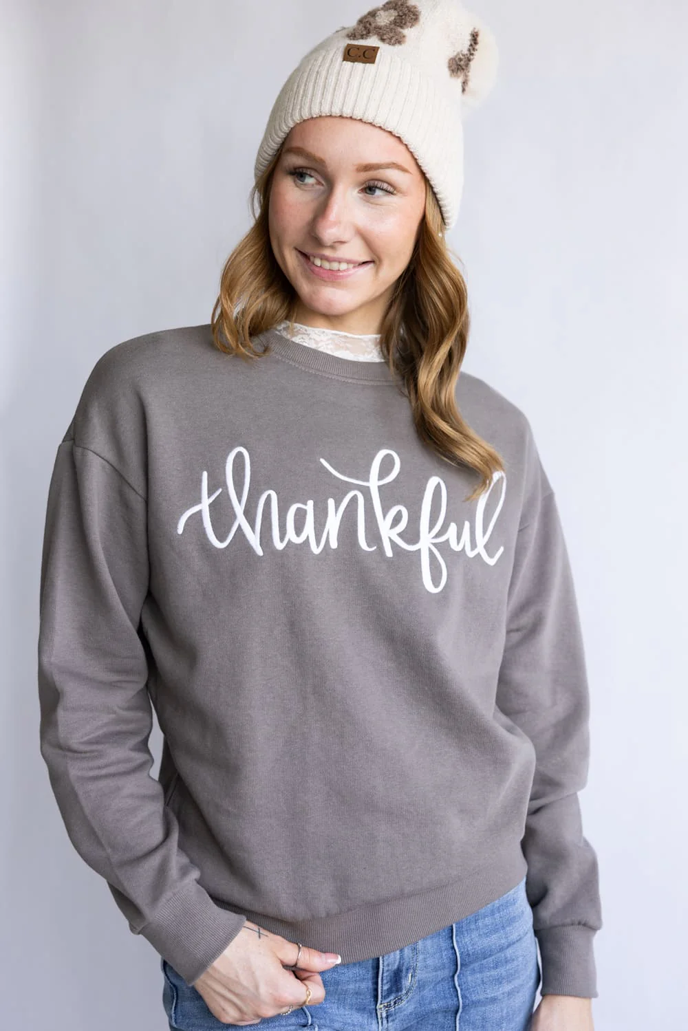 1897 Active Thankful Embroidered Sweatshirt for Women - Image 2