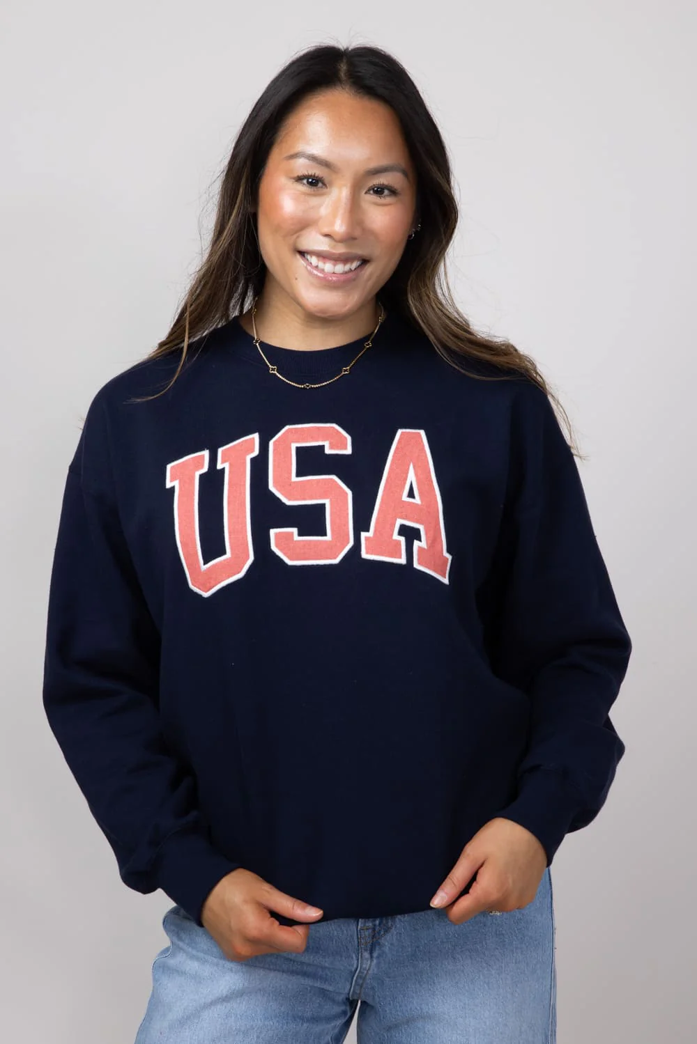 1897 Active Embroidered USA Sweatshirt for Women in Deep Navy | GT875-DEEPNAVY - Image 3