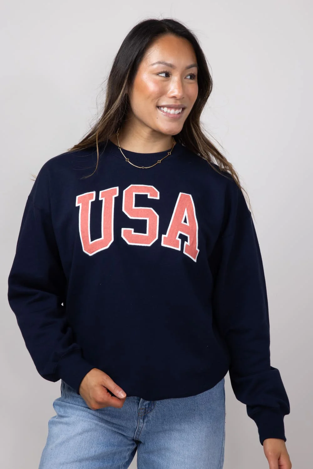 1897 Active Embroidered USA Sweatshirt for Women in Deep Navy | GT875-DEEPNAVY - Image 4