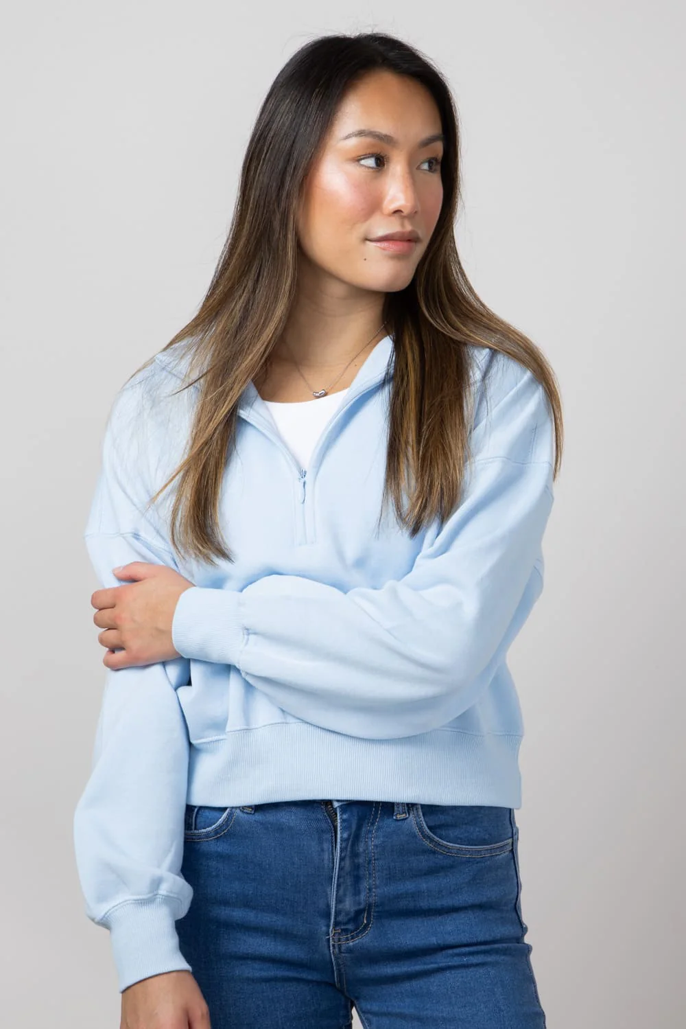 1897 Active ¼ Zip Mock Neck Pullover for Women in Blue | JK240-BLUE - Image 3