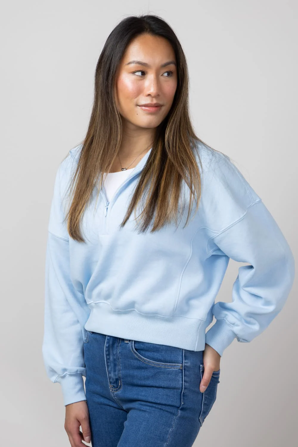 1897 Active ¼ Zip Mock Neck Pullover for Women in Blue | JK240-BLUE - Image 4
