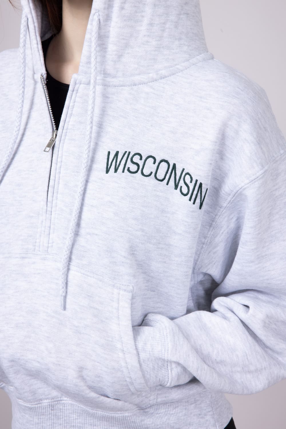 1897 Active ½ Zip Wisconsin Embroidered Hoodie for Women in Ice Grey | GK083-WI-ICEGREY - Image 3