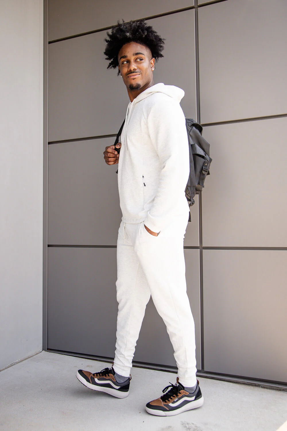 1897 Active Diamond Weave Hoodie for Men in Oatmeal | MJ895-OATMEAL - Image 3