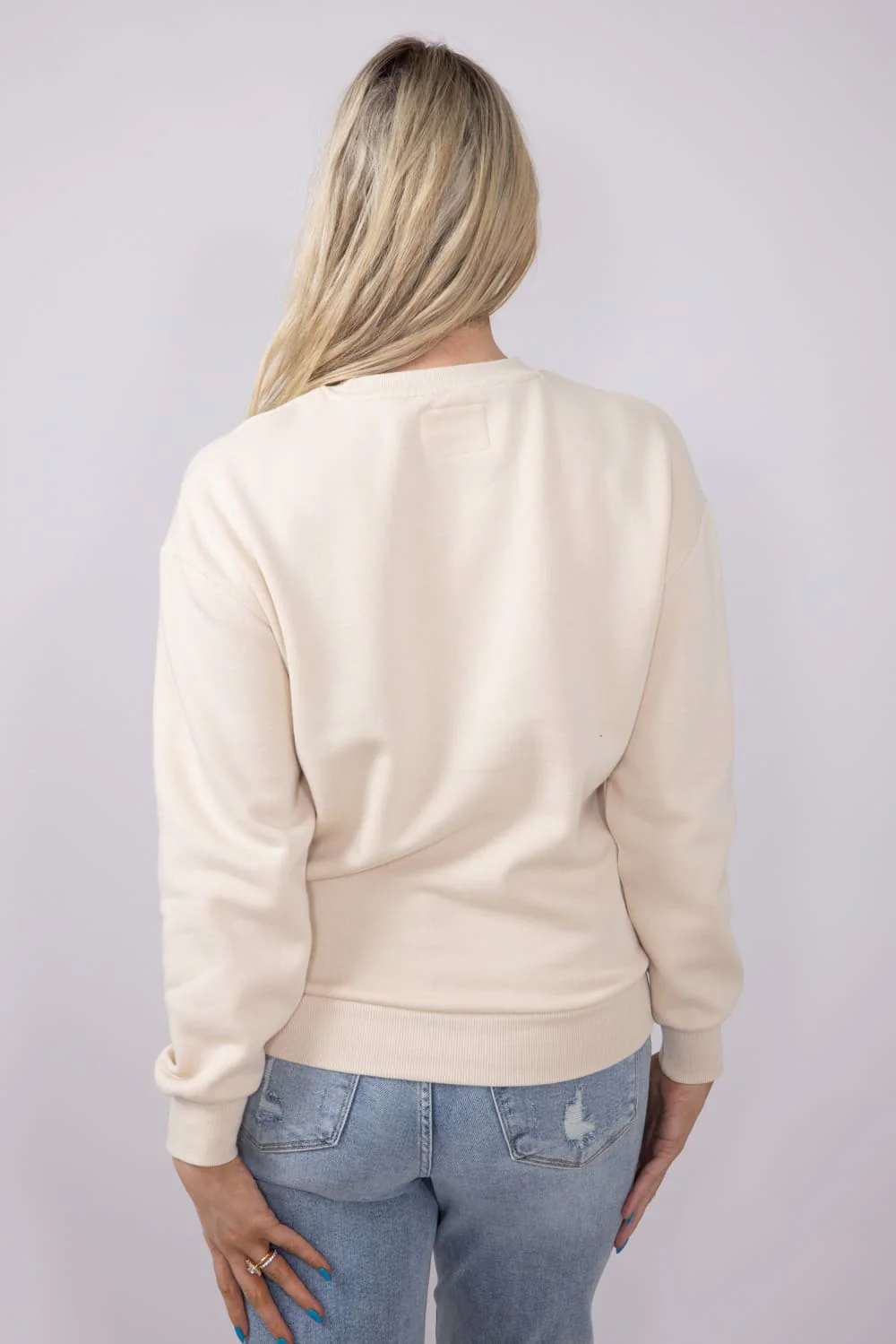 1897 Active Embroidered Wifey Fleece Sweatshirt for Women in Cream | GT078-CREAM - Image 4