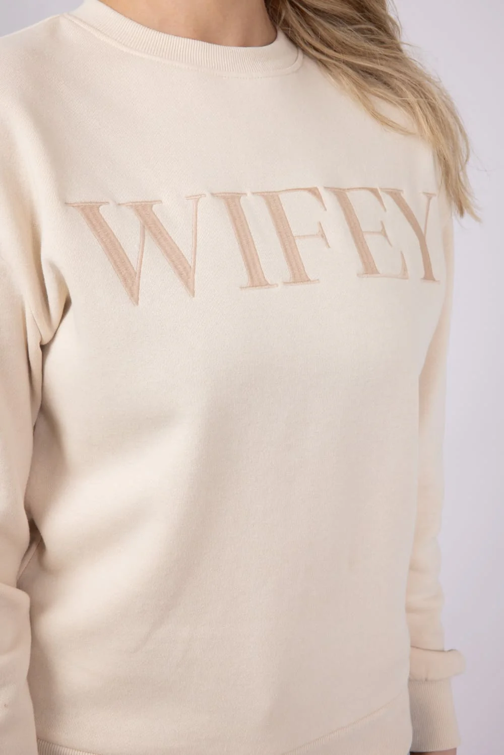 1897 Active Embroidered Wifey Fleece Sweatshirt for Women in Cream | GT078-CREAM - Image 5