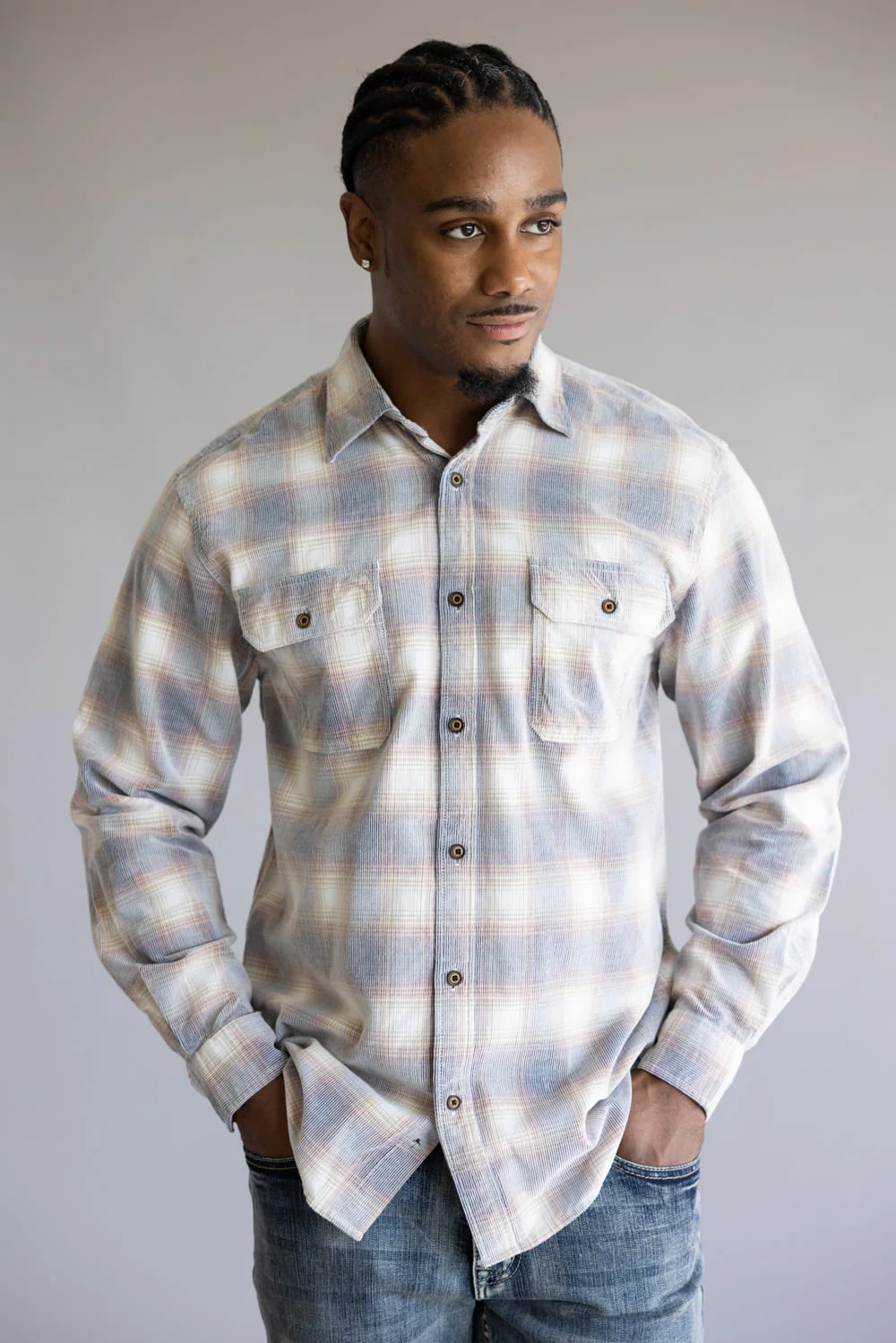 1897 Legends Corduroy Plaid Flannel for Men in Ecru/Gold | FW10078GL-ECRU GOLD PLAID - Image 4