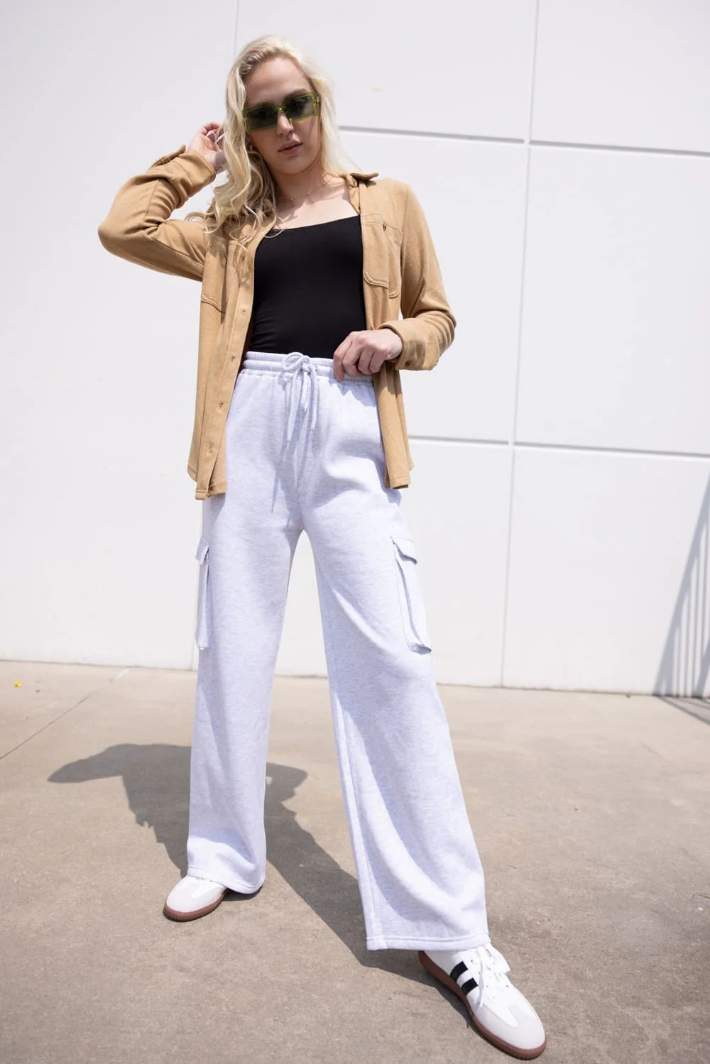 1897 Active Drawstring Cargo Fleece Sweatpants for Women in Grey | PA307S-ICEGREY - Image 2