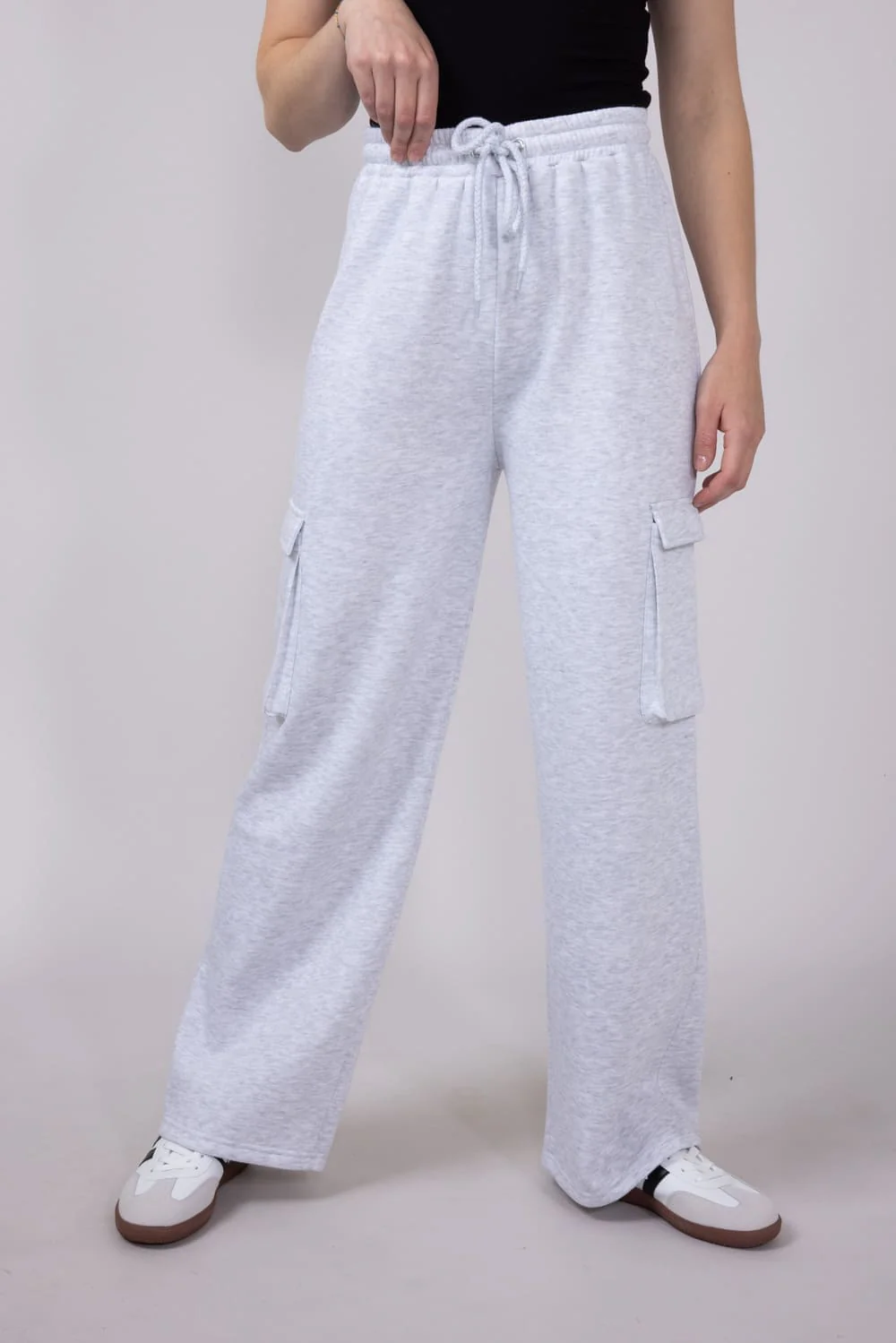 1897 Active Drawstring Cargo Fleece Sweatpants for Women in Grey | PA307S-ICEGREY - Image 3