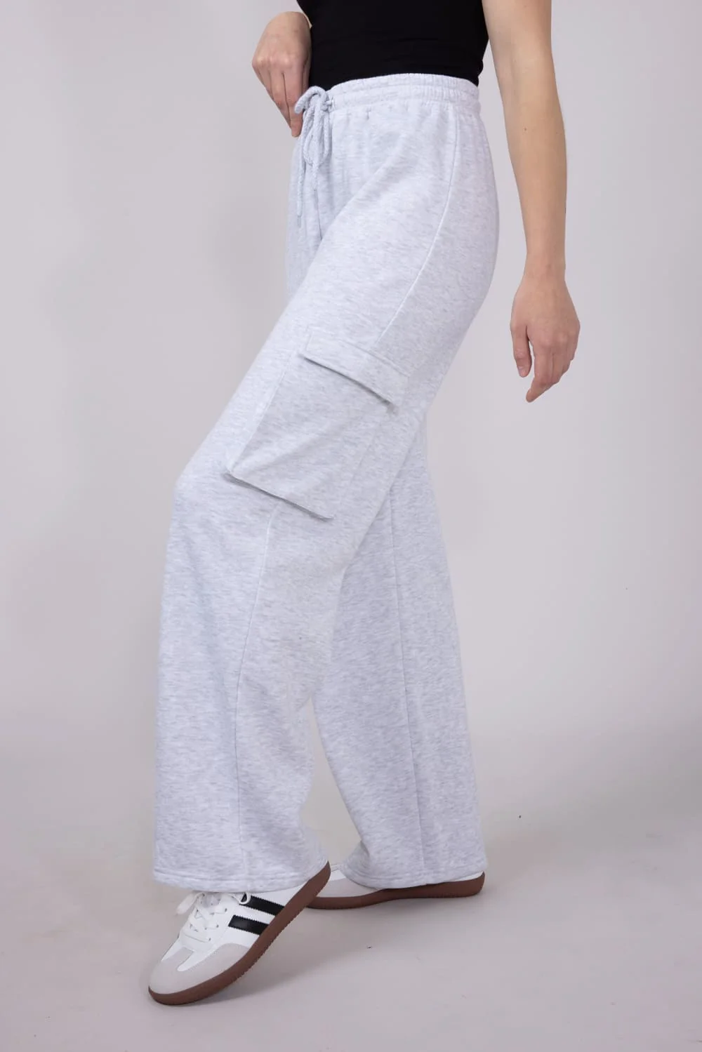 1897 Active Drawstring Cargo Fleece Sweatpants for Women in Grey | PA307S-ICEGREY - Image 5
