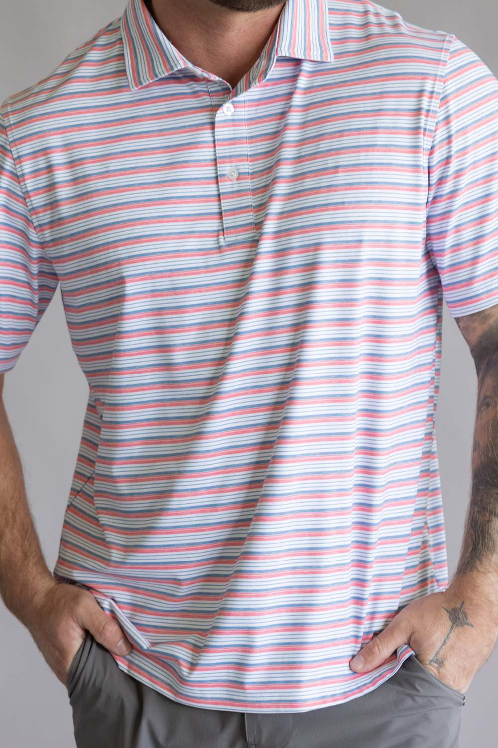 1897 Legends Striped Polo for Men in Blue Coral | FGM203-BLUE/CORAL - Image 2