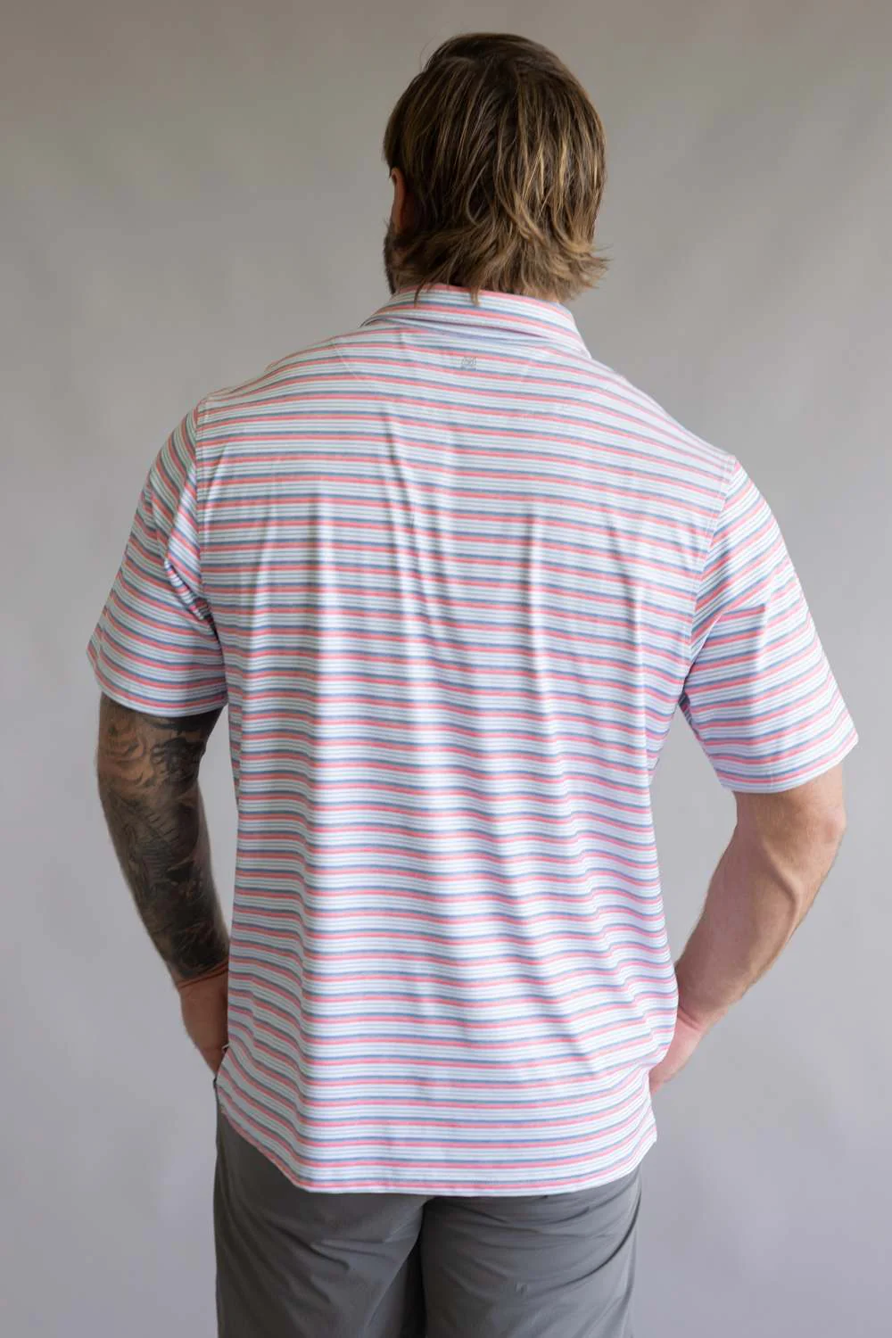 1897 Legends Striped Polo for Men in Blue Coral | FGM203-BLUE/CORAL - Image 3