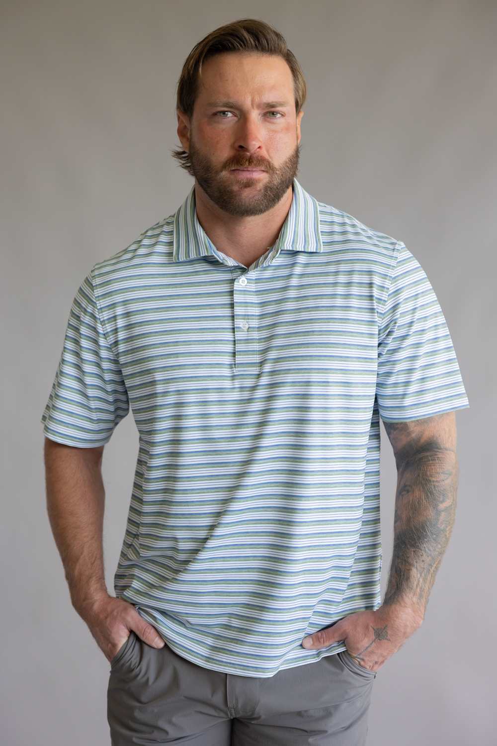 1897 Legends Striped Polo for Men in Green Blue | FGM203-GRN/BLUE - Image 4