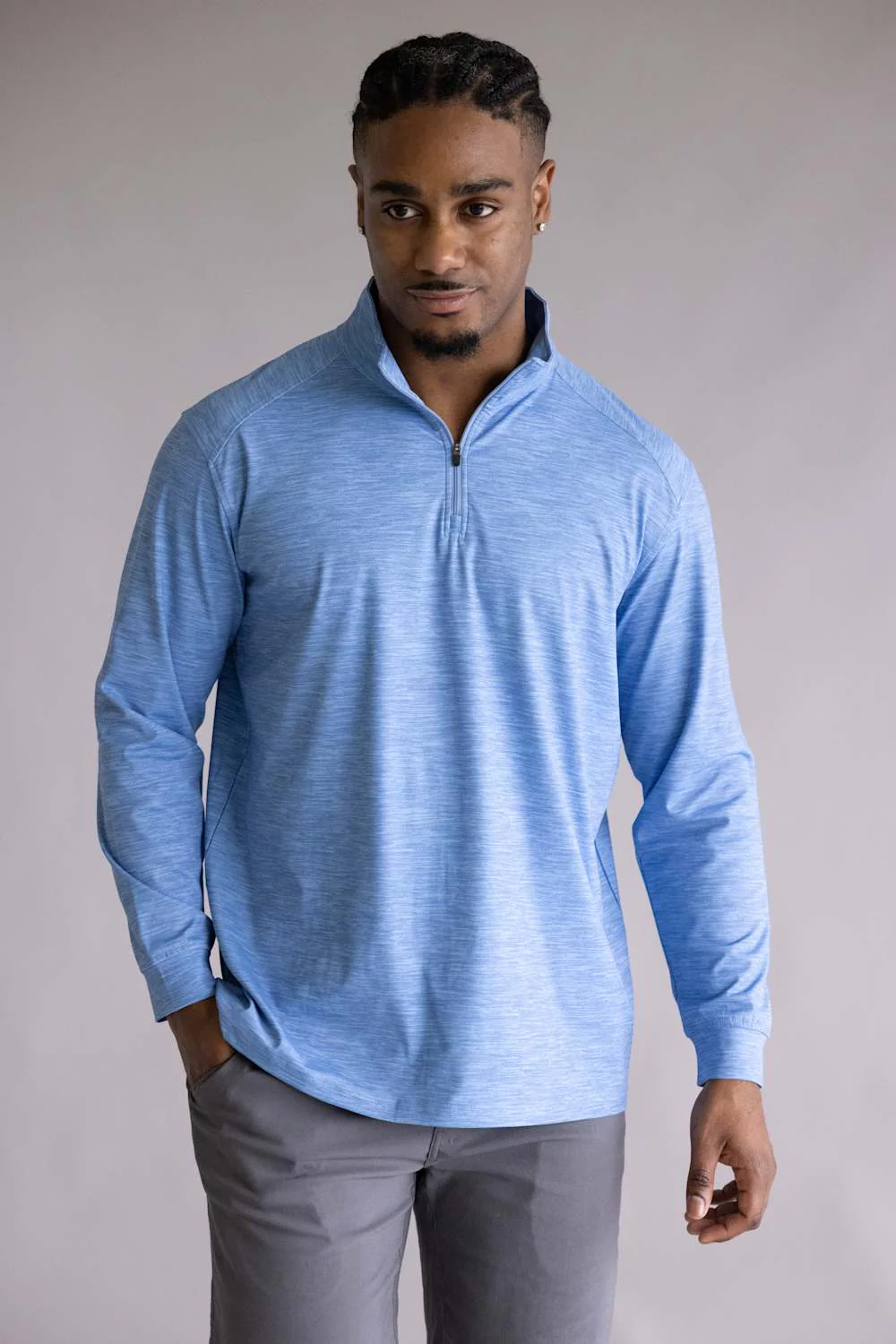 1897 Legends Striped Quarter Zip Pullover for Men in Blue | FGM205-BLUE - Image 2