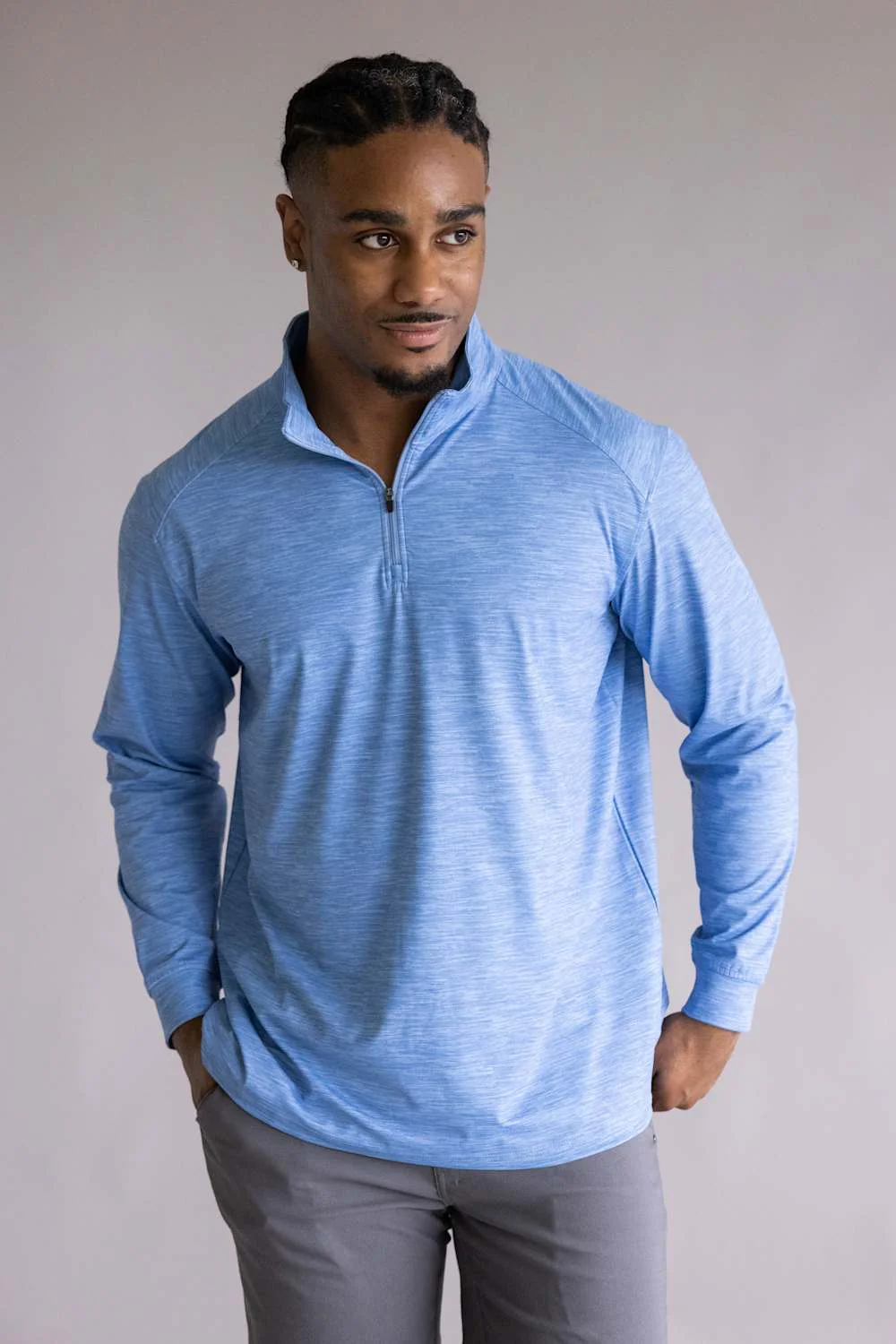 1897 Legends Striped Quarter Zip Pullover for Men in Blue | FGM205-BLUE - Image 5