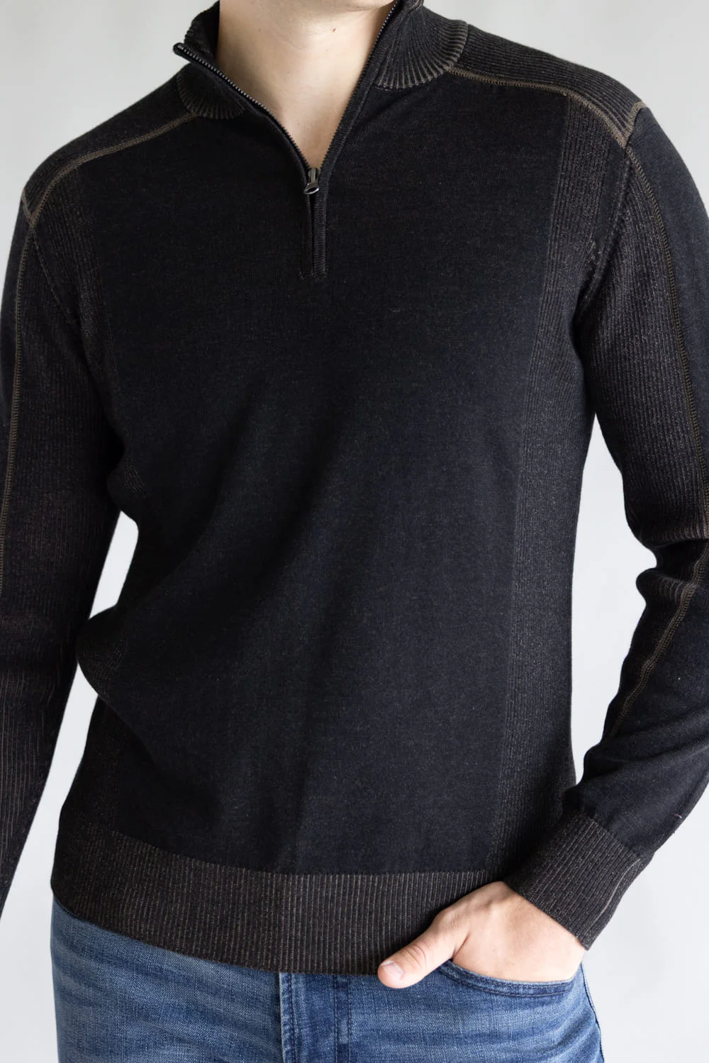 1897 Original 1/4 Zip Mock Neck Sweater for Men in Black/Latte | 1973GL-F25-BLACK/LATTE - Image 2