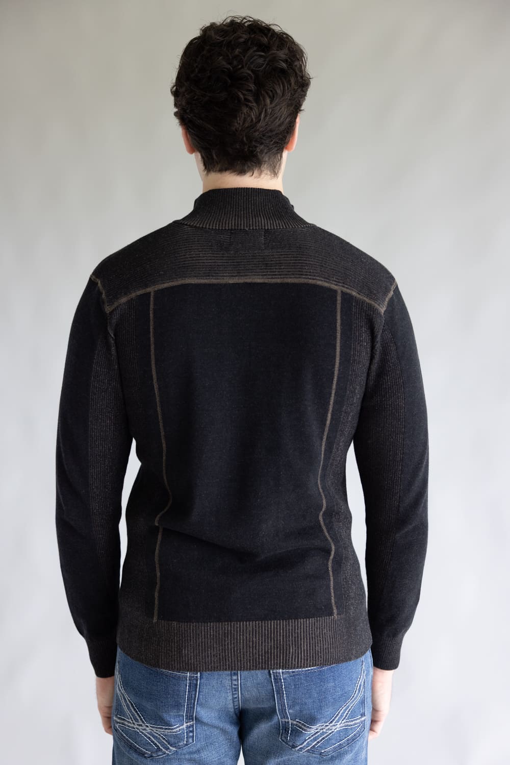 1897 Original 1/4 Zip Mock Neck Sweater for Men in Black/Latte | 1973GL-F25-BLACK/LATTE - Image 3