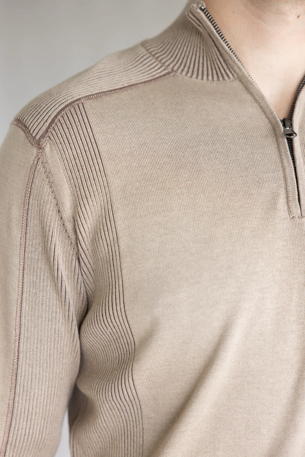 1897 Original 1/4 Zip Mock Neck Sweater for Men in Oatmeal | 1973GL-F25-OATMEAL/LTBROWN - Image 5