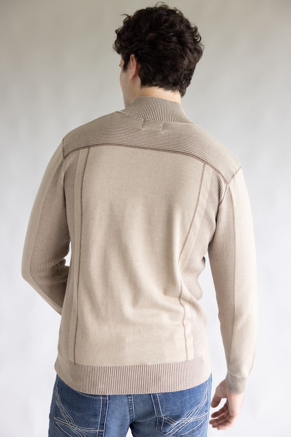 1897 Original 1/4 Zip Mock Neck Sweater for Men in Oatmeal | 1973GL-F25-OATMEAL/LTBROWN - Image 6