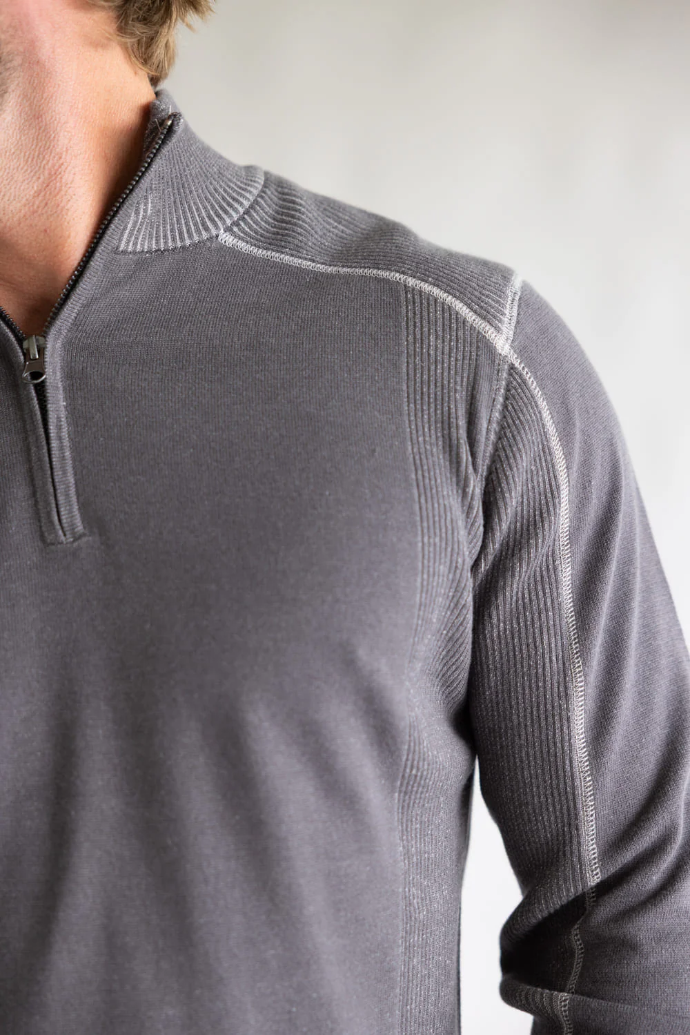 1897 Original 1/4 Zip Mock Neck Sweater for Men in Grey | 1973GL-F25-DKSHADOW/ALLOY - Image 3