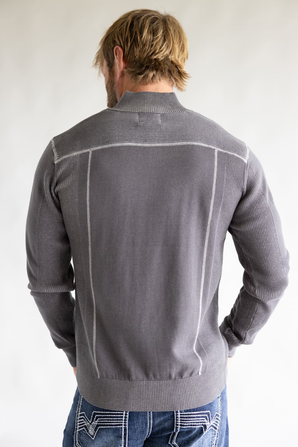 1897 Original 1/4 Zip Mock Neck Sweater for Men in Grey | 1973GL-F25-DKSHADOW/ALLOY - Image 4