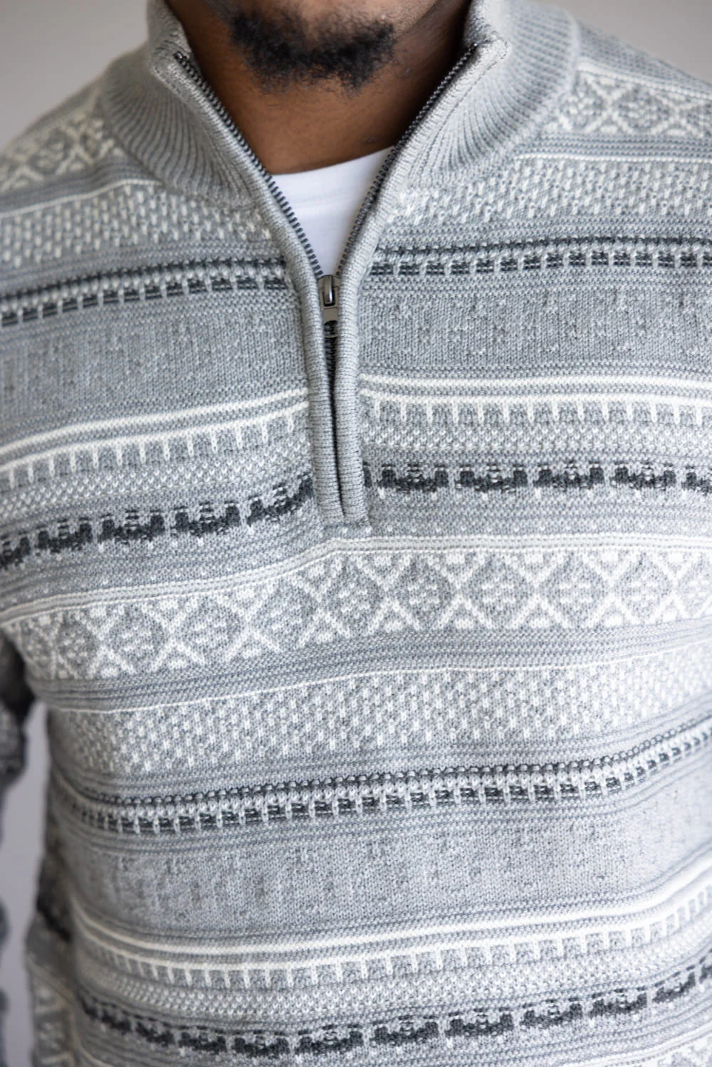 1897 Original Fisherman Quarter Zip Mock Neck Sweater for Men in Grey | 2565GL-GREY COMBO - Image 2
