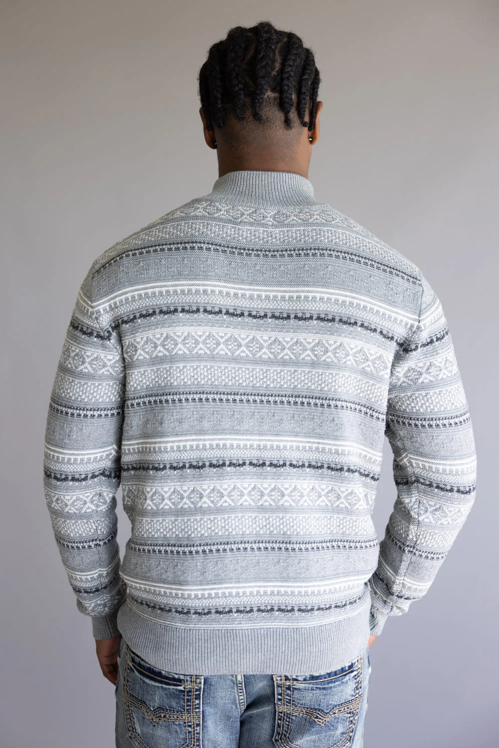1897 Original Fisherman Quarter Zip Mock Neck Sweater for Men in Grey | 2565GL-GREY COMBO - Image 3
