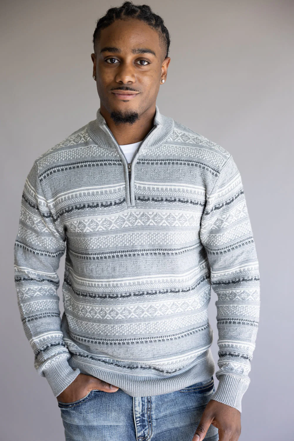 1897 Original Fisherman Quarter Zip Mock Neck Sweater for Men in Grey | 2565GL-GREY COMBO - Image 4