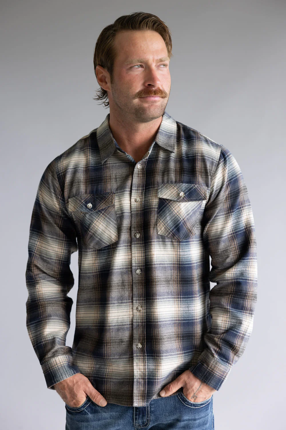 1897 Original Plaid Flannel Shirt for Men in Navy Green | 7WV7046M-NAVY - Image 4