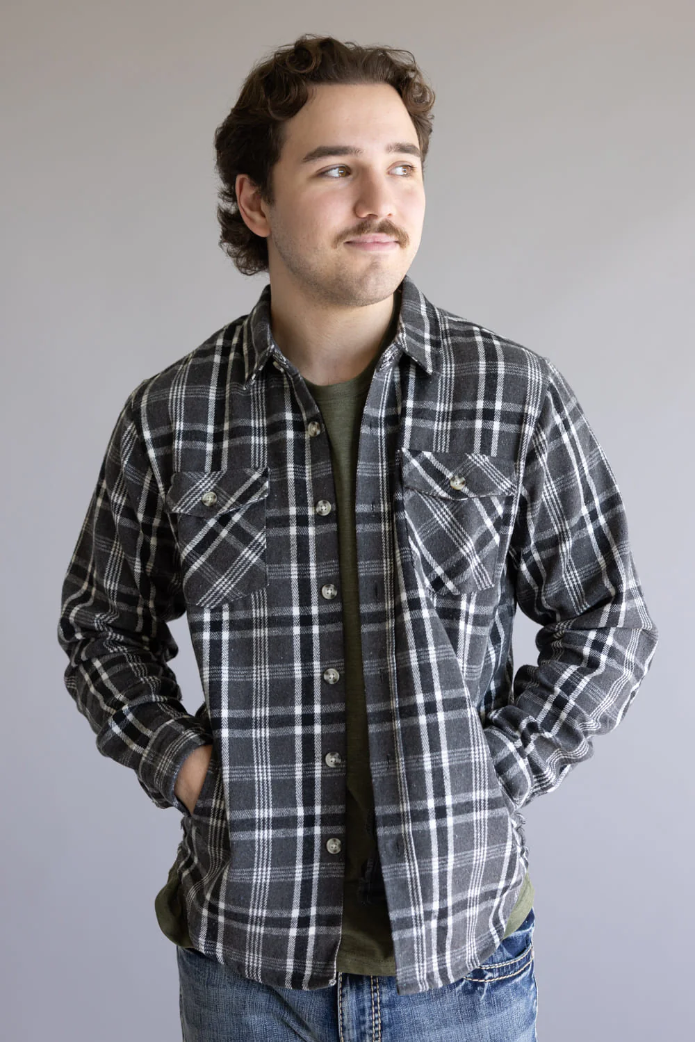 1897 Original Plaid Shacket for Men in Charcoal | 7PJ7544M-CHR - Image 2