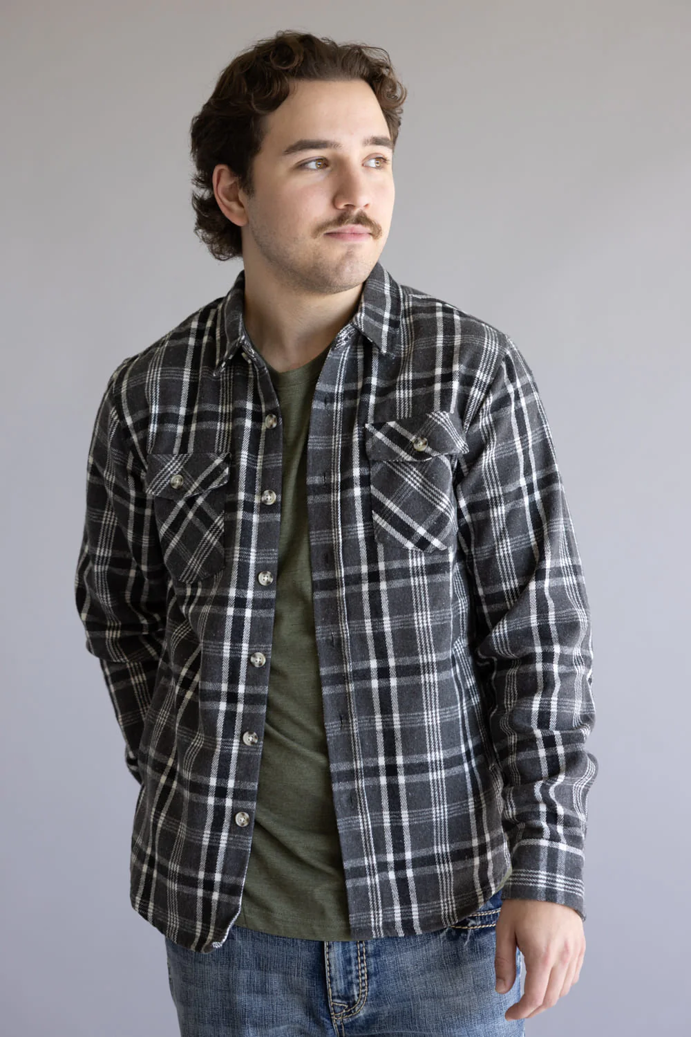 1897 Original Plaid Shacket for Men in Charcoal | 7PJ7544M-CHR - Image 5